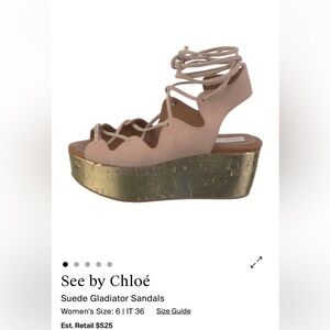 See By Chloe Blush Suede Lace-Up Platform Sandals with Gold Wedge